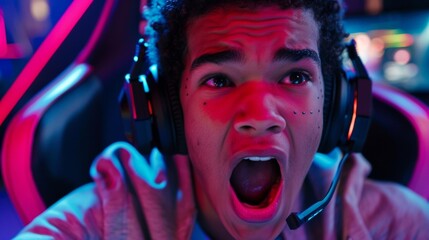 A gamers face lit up with excitement as they witness their virtual character exeing a powerful attack on their opponent.