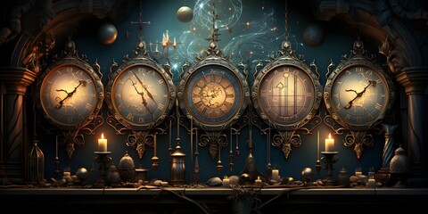 3d illustration of a clock in the background of the night city