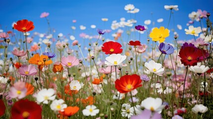 Obraz premium Field of colorful wildflowers The fields are in full bloom. It represents brightness. and vitality