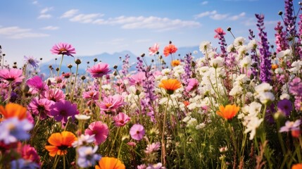 Obraz premium Field of colorful wildflowers The fields are in full bloom. It represents brightness. and vitality