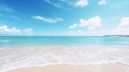 Fine white sand beach clear blue sea blue sky conveys beauty and relaxation - obrazy, fototapety, plakaty