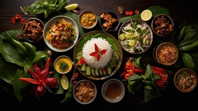Colorful Thai food beautifully arranged It represents deliciousness. and interesting