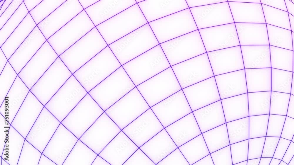 Poster spherical cell moves on white background. design. animation of simple moving grid with circular bend