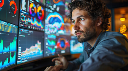 Explore the stock market trends with analytical visuals of businessman planning long term investments and future business growth, Navigate towards success with smart strategies. Business team working.