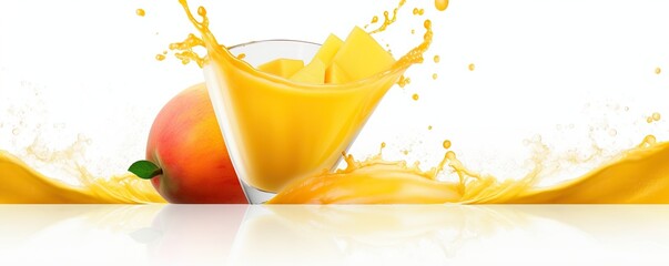 mango in water splash juice . white background - obrazy, fototapety, plakaty