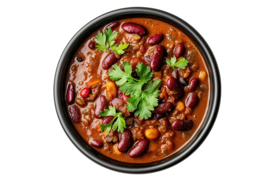 Rajma Masala Curry in black bowl isolated on transparent background. Vegetarian food, Indian food, top view