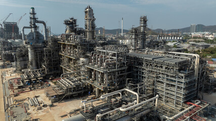 New Industrial Plant for Large-Scale project ,Oil  and gas Refining construction site, aerial view,