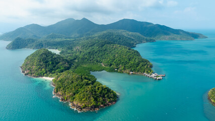 Travel vacation healthy lifestyle Concept. seascape on summer vacation at koh chang, trat province, thailand, aerial view from drone,