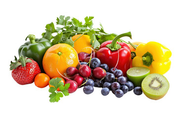 Various fresh vegetables and fruits. Vegetables and fruits isolated on white background.