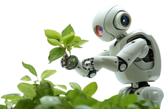 Robot uses AI camera to detect pests It is considered an environmentally friendly robot. Work that is safe for the product Presenting sustainable technology Isolated on transparent background.