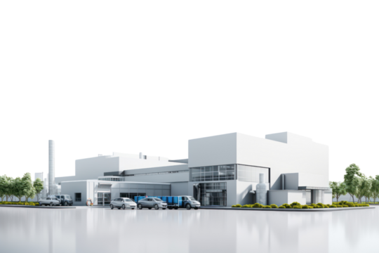 Beautifully designed factory overview It showcases beautiful modern industrial architecture. Company image Presentation of the company image Isolated transparent background.