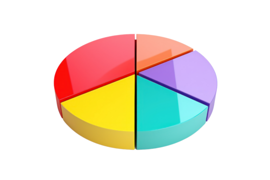 Finance: pie chart icon simple icon The meaning is clearly conveyed. Focus on bright colors Conveys wealth, success,Isolated on a transparent background.