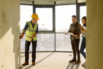 Architect Ask Owners Measuring Wall Tape Equipment