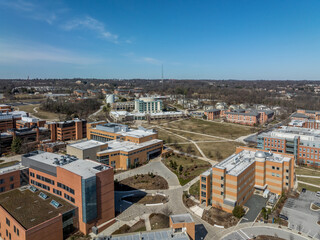 Aerial view of University of Maryland Baltimore County UMBC Catonsville admission office, pool,...