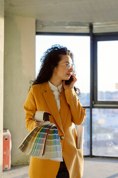 Busy Designer Speak Cellphone Construction Area
