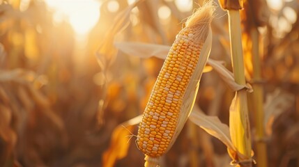 Corn cob close-up in corn field