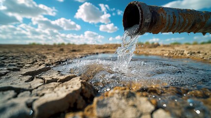 Quenching the Cracked Earth: A Lifeline Emerges from Rustic Pipes Amidst Drought
