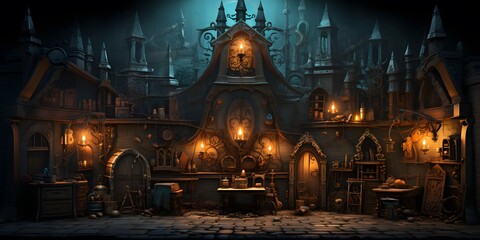 3D Illustration of a Fantasy Fairy Tale Scene with a Fantasy Castle