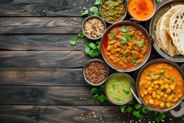 Indian cuisine: Diverse homemade recipes - obrazy, fototapety, plakaty