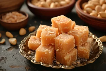 Poster indian sweet mithai made from groundnut peanut and jaggery © venusvi