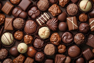 mix of chocolate candies, top view - obrazy, fototapety, plakaty