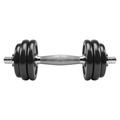 Naklejka premium Black dumbbell isolated on transparent background, ideal for fitness and strength training visuals. 