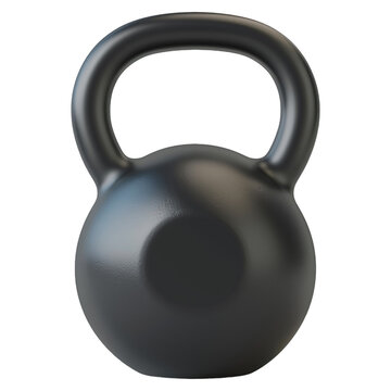 Shiny black kettlebell isolated on transparent background, perfect for fitness and gym visuals.
