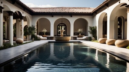 Integrate creative water features throughout the villa, such as reflecting pools, cascading waterfalls, or a contemporary fountain in the central courtyard