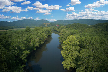 Aerial picture over north branch of potomac river near Wiley Ford West Virginia and Cumberland...