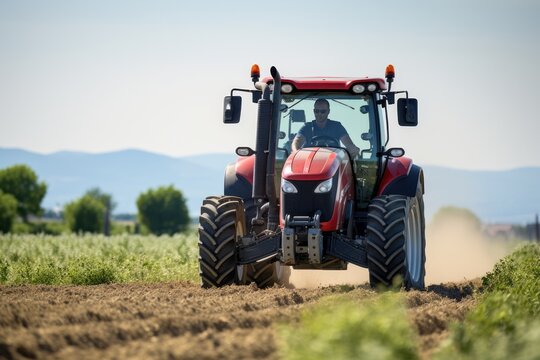 woman driving a tractor Have good abilities and skills Role in agriculture.