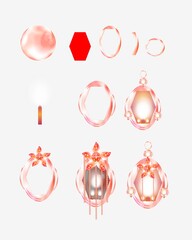 Lantern Pattern: Red and Orange shaded  lantern pattern,cutting work,easy making lantern with shapes and decorated with stars, vector illustration,white background.