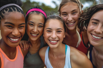 Portrait of multi-ethnic group of happy female athletes - Powered by Adobe