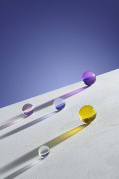 Floating Crystal Glass Balls Abstract on inclined plane