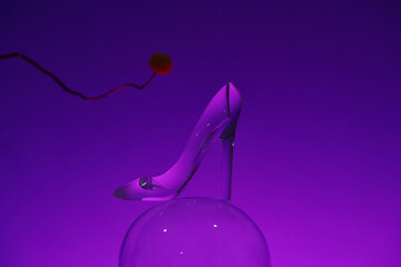 Abstract backdrop with glass spheres on color background