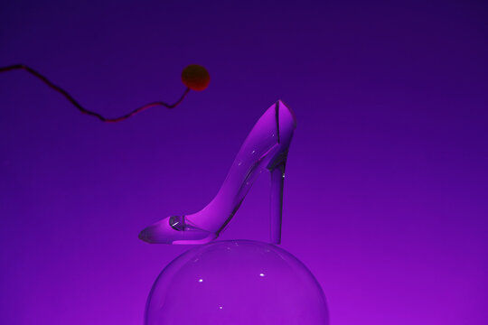 Abstract backdrop with glass spheres on color background