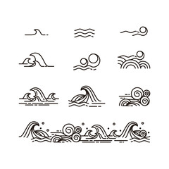 Vintage waves set. High waves. Sea. Logo or letter design element. sea ​​waves. Vector illustration.