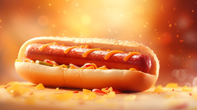 Delicious hot dog picture on cozy background
