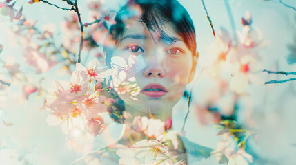 Fototapeta premium 花を纏うアジア人女性の優美なポートレイト