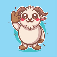 smiling goat animal character mascot with ok sign hand gesture isolated cartoon