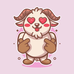 kawaii goat animal character mascot with love sign hand gesture isolated cartoon
