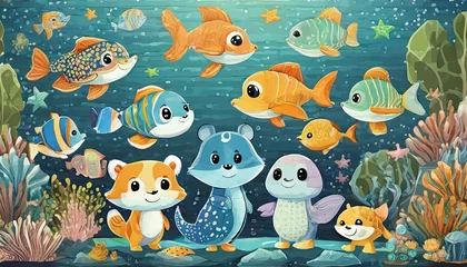 Poster In de zee marine life with fishes