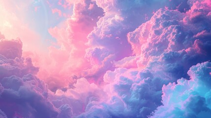 The sky is brimming with clouds, displayed in a neon color scheme, combining the ordinary and the extraordinary. - obrazy, fototapety, plakaty
