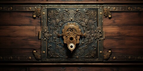 The master key hole. Security, vault, safe keeping concept. keyhole of old door or chest - obrazy, fototapety, plakaty