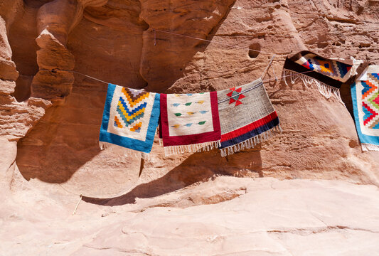 Beautiful handmade arab mats in Petra, Jordan