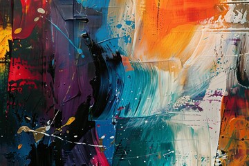 Dynamic abstract artwork with a burst of colors and expressive brush strokes, perfect for modern art collectors and vibrant decor.

 - obrazy, fototapety, plakaty