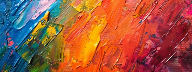 Vibrant oil painting strokes in a spectrum of colors, ideal for dynamic and energetic art backgrounds.

