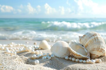 Fototapeta na wymiar A beach where the sand is made of pearls and shells