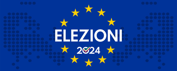 elezioni 2024 - european elections italian vector poster, european union flag and white bold text