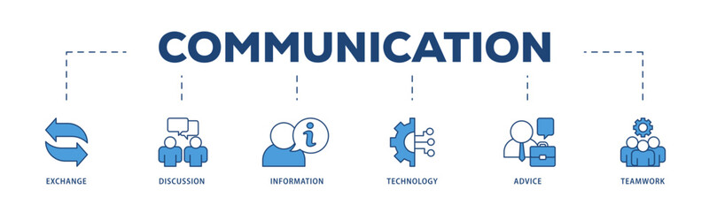 Communication icons process structure web banner illustration of exchange, discussion, information, technology, advice, and teamwork icon live stroke and easy to edit 