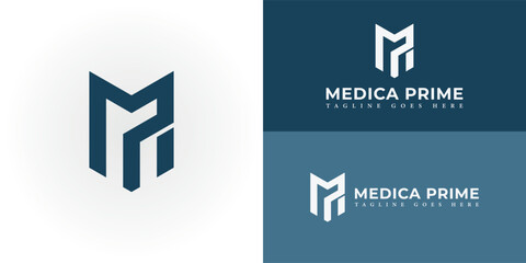 Abstract initial letter MP or PM logo in deep blue color isolated in multiple background colors applied for medical institute logo also suitable for the brands or companies have initial name PM or MP.